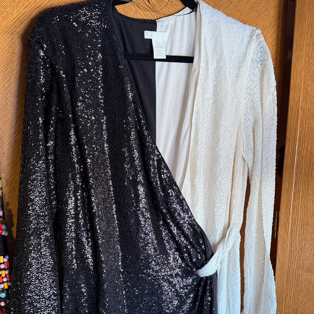 H&M Black and White Sequin Long Sleeve Dress